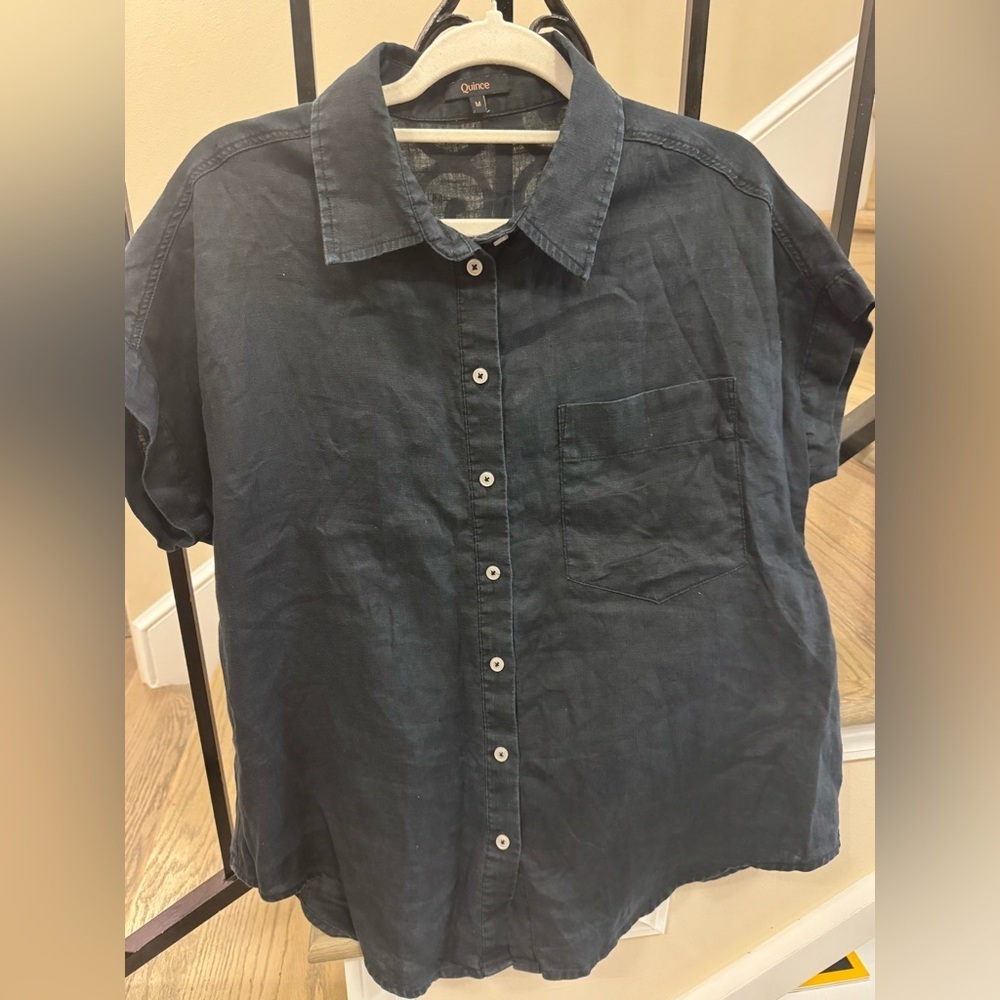 Quince Dark Black Casual Button Down Shirt